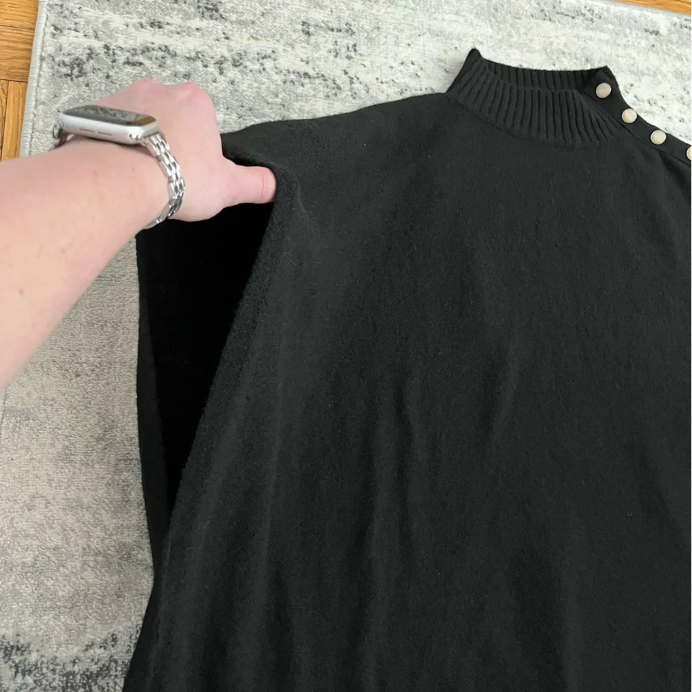 🆕 J.Crew black mockneck with button detail poncho sweater with slit hems - Picture 6 of 12